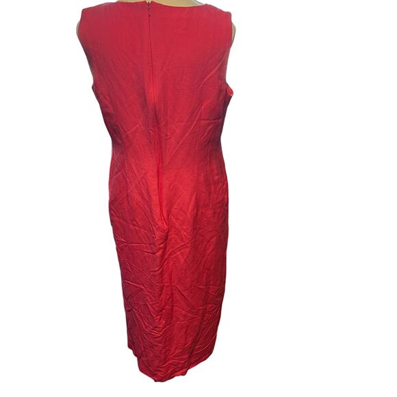 Talbots Women's 12P Preppy V Neck Knee Length Pink Shift Dress Embroidered Linen - Picture 4 of 8